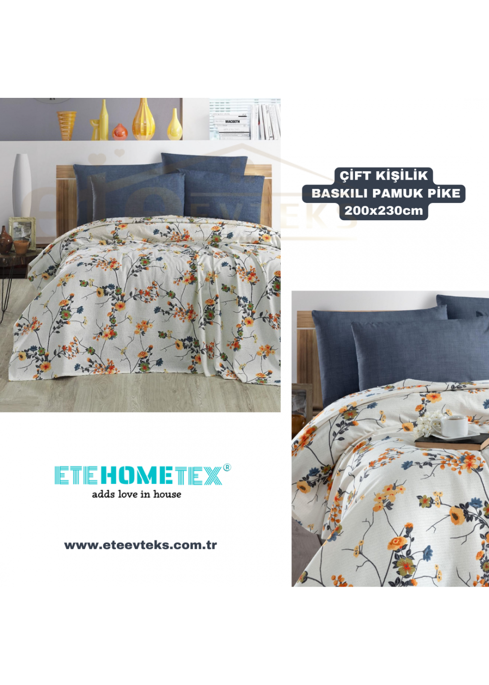 ETEHOMETEX ÇİFT KİŞİLİK BASKILI PAMUK PİKE ARLES 8696474231886